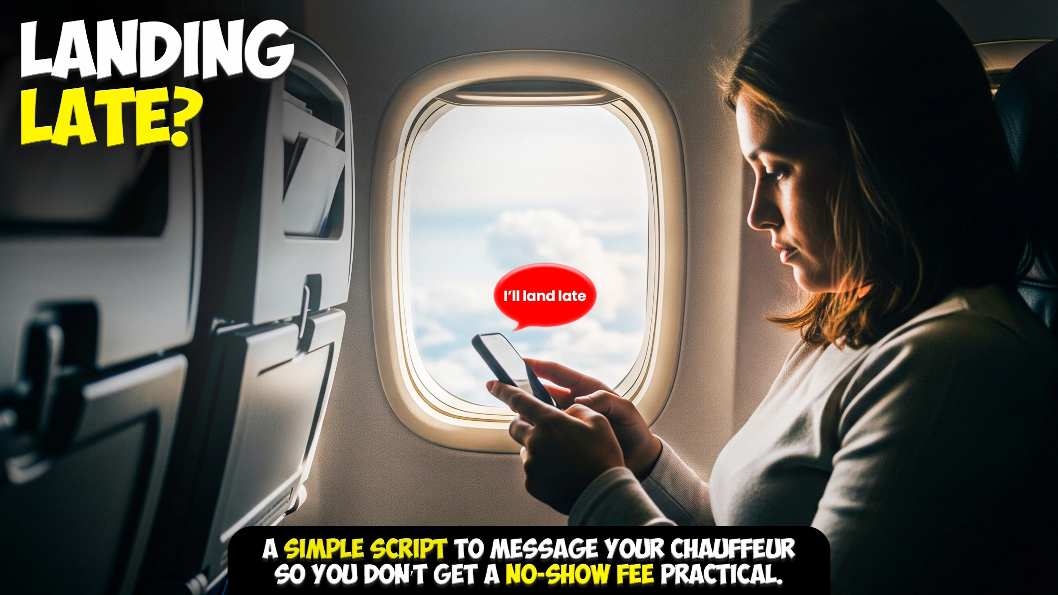 Landing late? A simple script to message your chauffeur so you don’t get a no-show fee. Airport transfer service